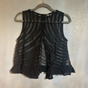 Women’s black see through lace open back top size small